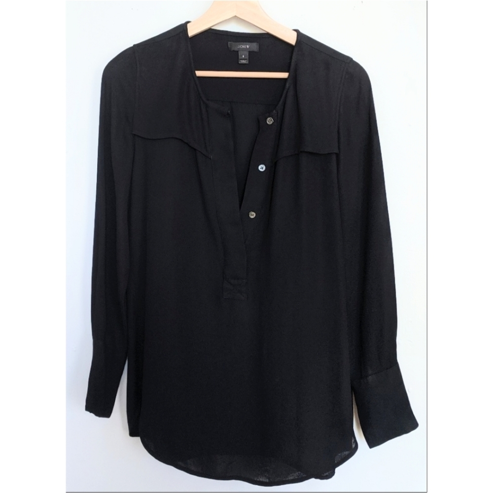 J. Crew Button Down Long Black Viscose Blouse